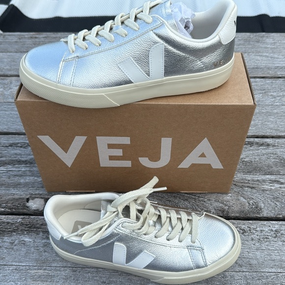 Veja Shoes - Veja Silver Metallic Low-Top Sneakers